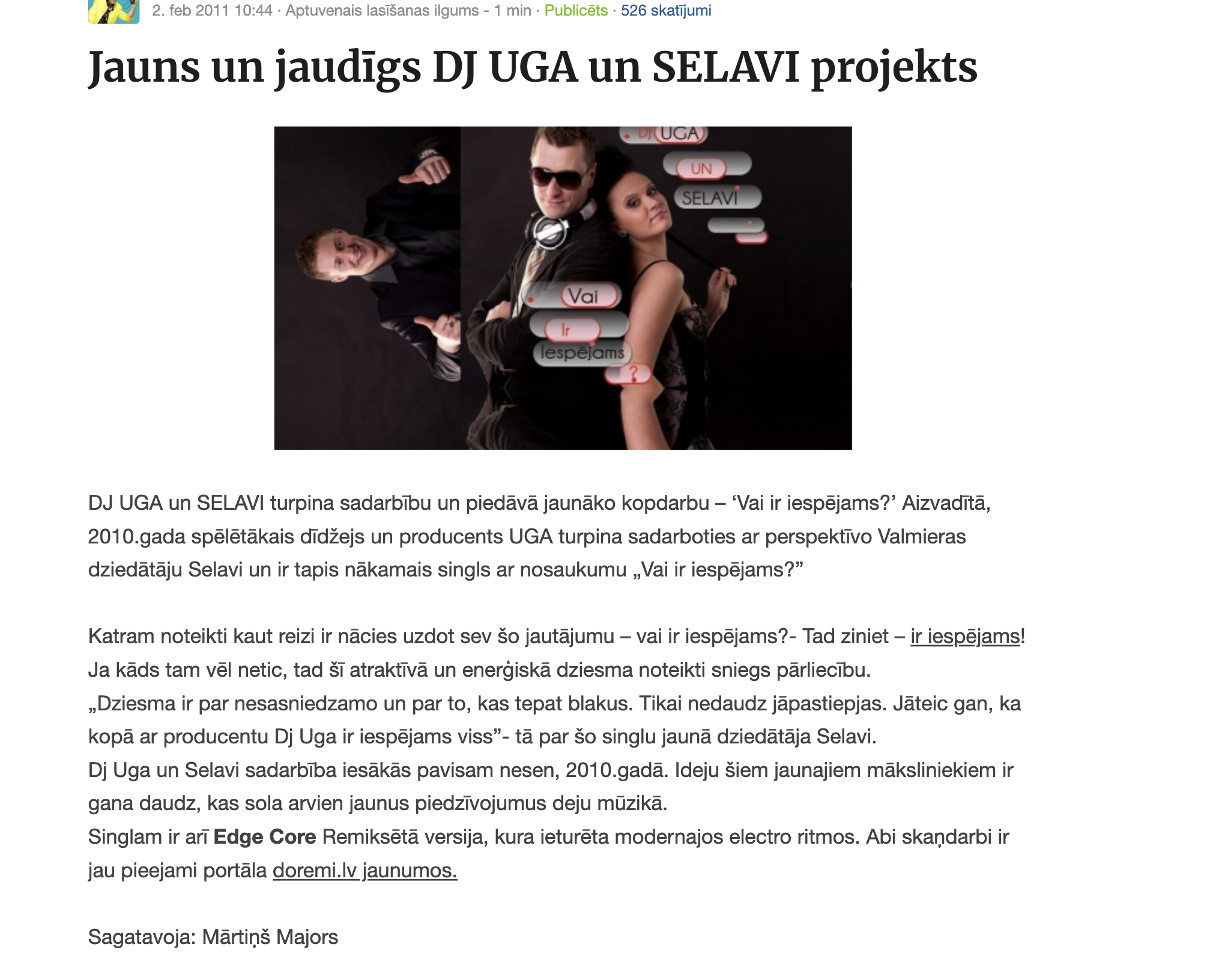 DJ UGA un Selavi arhīva publikācijas ekrānuzņēmums
