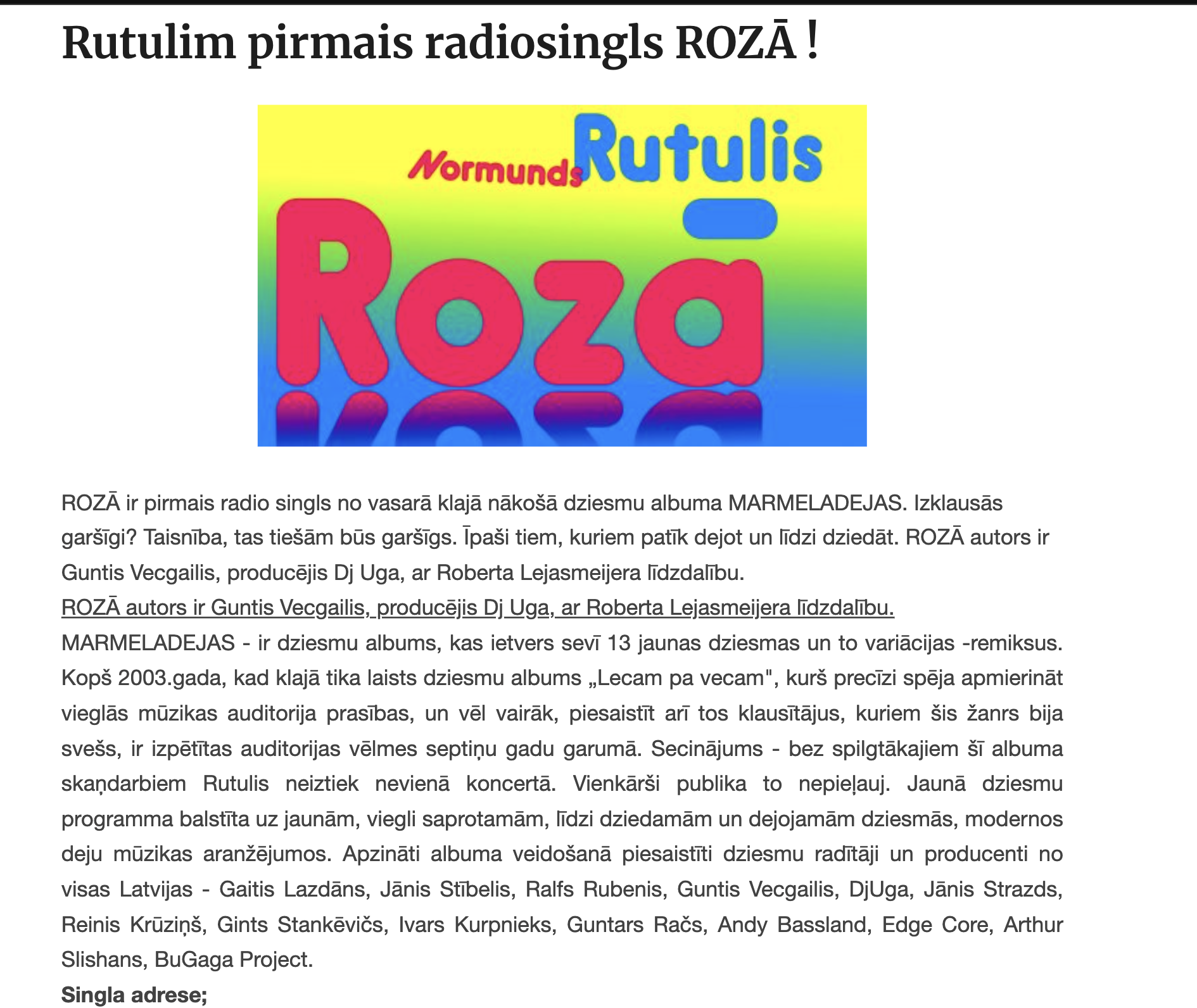 Normunds Rutulis — “Rozā” arhīva publikācijas ekrānuzņēmums