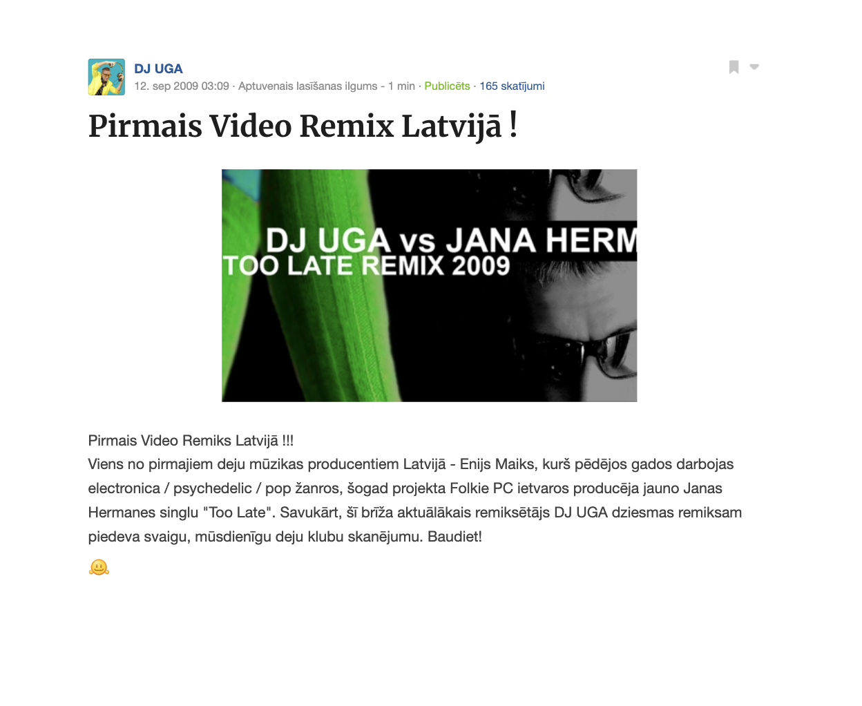 DJ UGA vs. Jana Hermann arhīva publikācijas ekrānuzņēmums